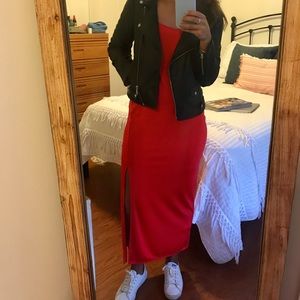 Something Navy Red Slip Midi Dress